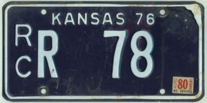 Kansas 1976 1978 1980 car license plate Rice county #RC R-78