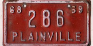 Kansas 1968 1969 Plainville bicycle license plate #286