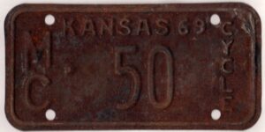 Kansas 1969 motorcycle license plate Mitchell county #MC-50