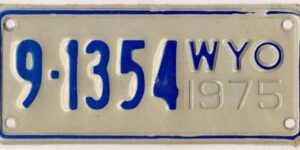 Wyoming 1975 motorcycle license plate Big Horn county #9-1354