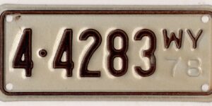 Wyoming 1978 motorcycle license plate Sweetwater county #4-4283