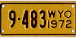Wyoming 1972 motorcycle license plate Big Horn county #9-483