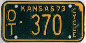Kansas 1973 motorcycle license plate Ottawa county #OT-370