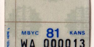 Kansas 1981 MBYC (motorbicycle) moped license plate sticker Wallace county #WA-000013