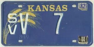 Kansas 1981 car license plate Stevens county #SV V-7