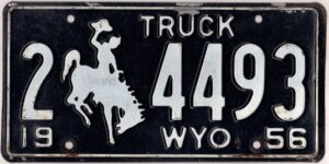 Wyoming 1956 truck license plate Laramie county #2-4493 #2