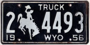 Wyoming 1956 truck license plate Laramie county #2-4493 #1