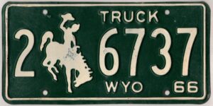 Wyoming 1966 truck license plate Laramie county #2-6737 #1