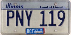 Illinois 1993 car license plate #PNY-119