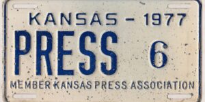 Kansas 1977 press license plate #6