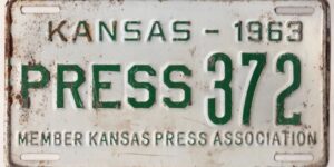 Kansas 1963 press license plate #372