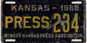 Kansas 1968 press license plate #234