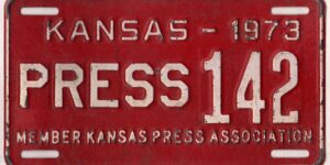 Kansas 1973 press license plate #142