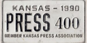 Kansas 1990 press license plate #400