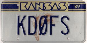 Kansas 1989 ham radio license plate #KD0FS