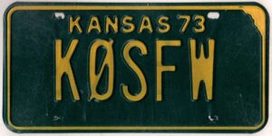 Kansas 1973 ham radio license plate #K0SFW