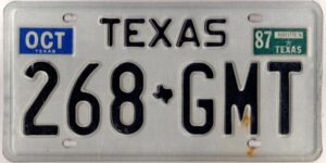 Texas 1987 car license plate #268-GMT