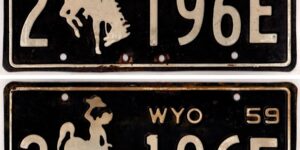 Wyoming 1959 car license plate pair Laramie county #2-196E