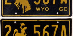 Wyoming 1960 car license plate pair Laramie county #2-567A