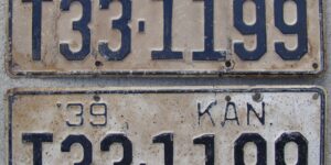 Kansas 1939 truck license plate pair Barton county #T33-1199