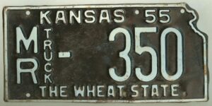 Kansas 1955 truck license plate Morris county #MR-350