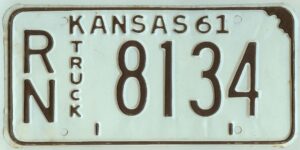 Kansas 1961 truck license plate Reno county #RN-8134