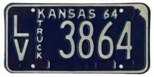 Kansas 1964 truck license plate Leavenworth county #LV-3864