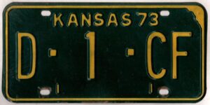 Kansas 1973 dealer license plate #D-1-CF
