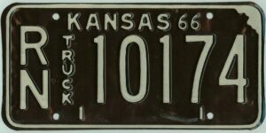 Kansas 1966 truck license plate Reno county #RN-10174