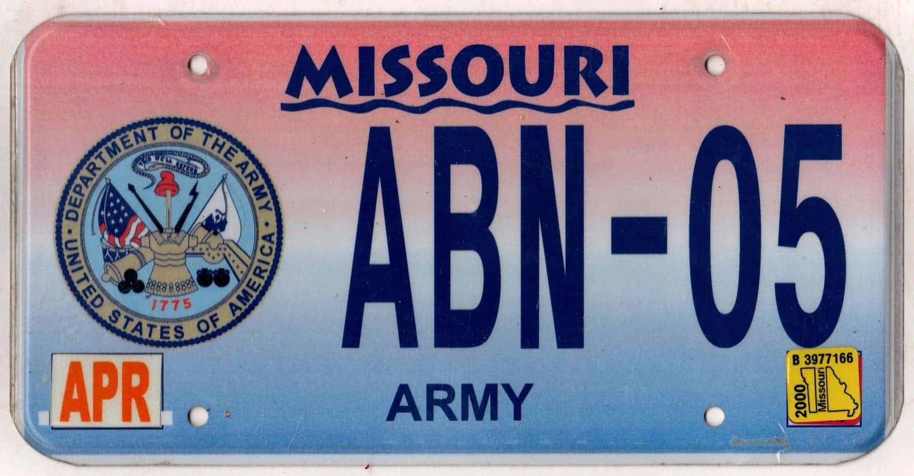 Missouri 2000 army license plate #ABN-05 #1