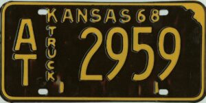 Kansas 1968 truck license plate Atchison county #AT-2959