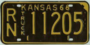 Kansas 1968 truck license plate Reno county #RN-11205