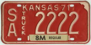 Kansas 1971 truck license plate Saline county #SA-2222