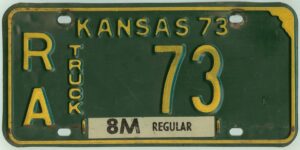 Kansas 1973 truck license plate Rawlins county #RA-73