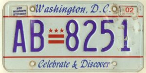 District of Columbia 2002 car license plate #AB 8251