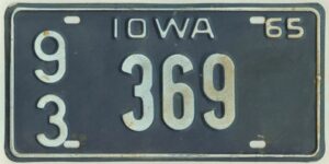 Iowa 1965 car license plate Wayne county #93-369
