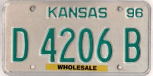 Kansas 1996 wholesale dealer license plate #D-4206-B