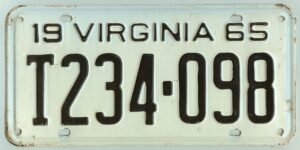 Virginia 1965 truck license plate #234-098