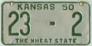 Kansas 1950 car license plate Marion county #23-2