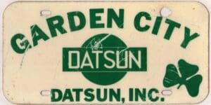 Kansas booster license plate Garden City Datsun