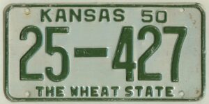 Kansas 1950 car license plate Brown county #25-427