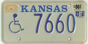 Kansas 1986 1987 wheelchair handicapped license plate #7660