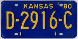 Kansas 1980 dealer license plate #D-2916-C