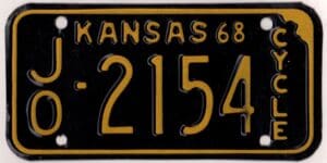 Kansas 1968 motorcycle license plate Johnson county #JO-2154