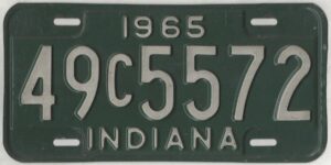 Indiana 1965 car license plate Marion county #49c-5572