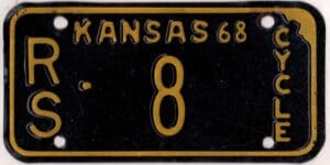 Kansas 1968 motorcycle license plate Russell county #RS-8