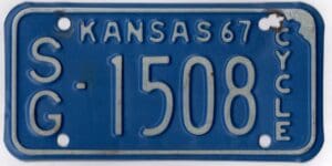 Kansas 1967 motorcycle license plate Sedgwick county #SG-1508
