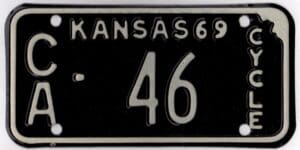 Kansas 1969 motorcycle license plate Clark county #CA-46