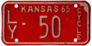 Kansas 1965 motorcycle license plate Lyon county #LY-50