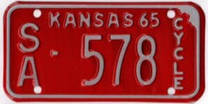 Kansas 1965 motorcycle license plate Saline county #SA-578
